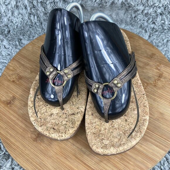 Aetrex Taylor Sandals Bronze Metallic Cork Thong Flip Flop Women's 8.5 - Picture 4 of 8